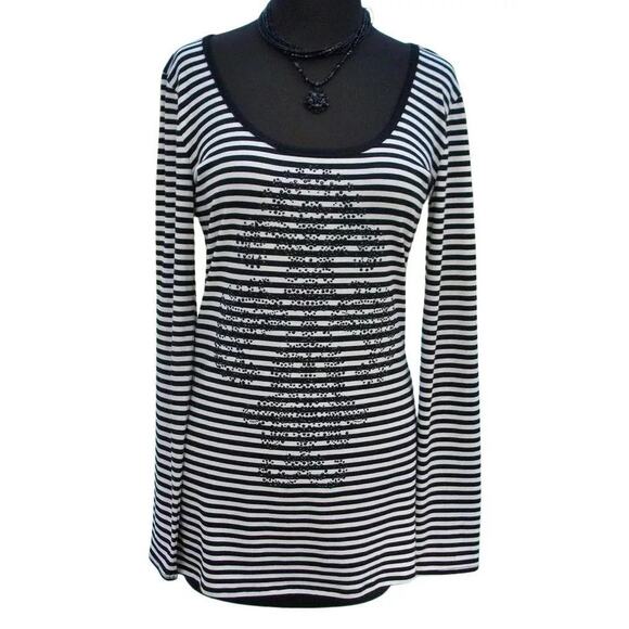 Cache Rhinestone Embellished Top New Stretch Scoop Neck Open Back $88 NWT B & W - Picture 1 of 8